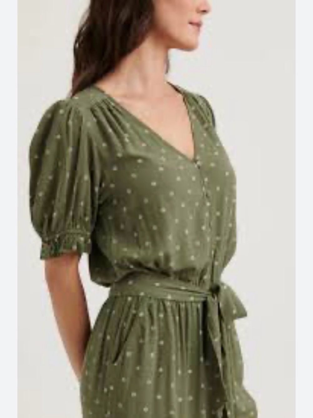 NWT ($99) Lucky Brand Olive Green Printed V-Neck Jumpsuit with Belt Sz XL - Picture 3 of 14